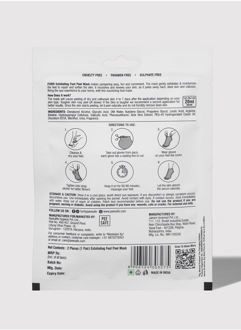 FURR Peeling & Exfoliating Foot Mask, Reduces Dry Skin & Hard Calluses, Moisturizes & Hydrates Feet For Soft & Smooth Skin, 1 Pair