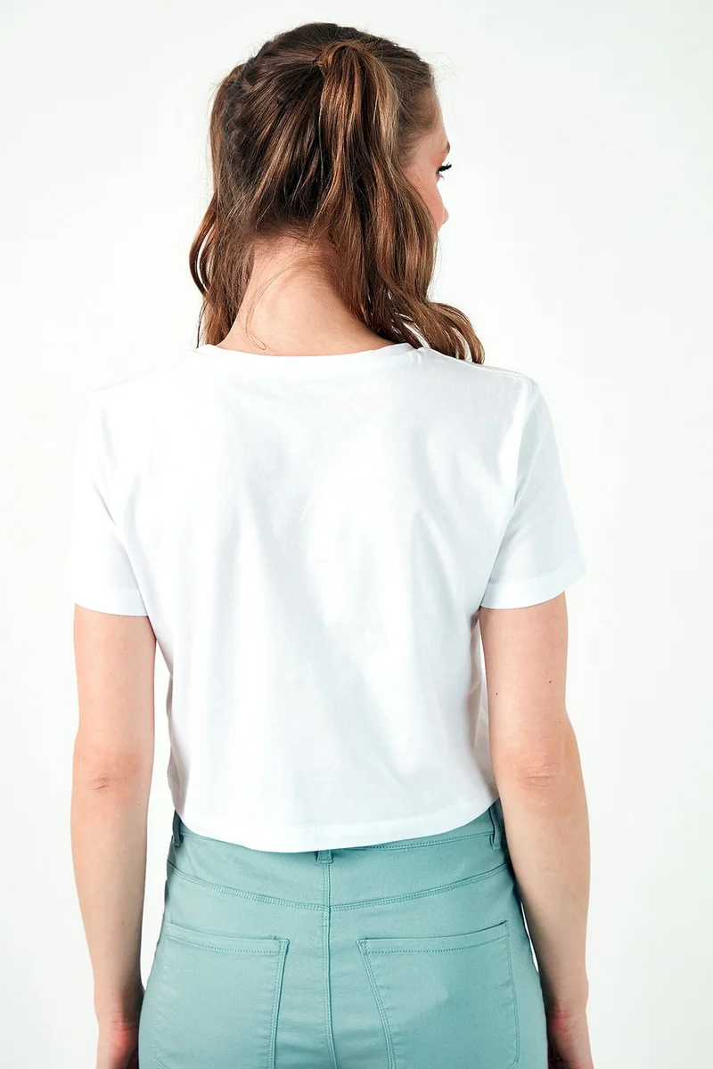 ليلا Printed Crew Neck 100% Cotton Crop T Shirt Women's T Shirt 6001011