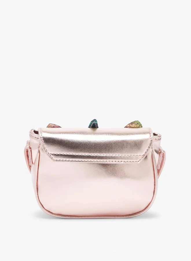 Flora Bella By Shoexpress Applique Detail Crossbody Bag with Adjustable Strap and Flap Closure