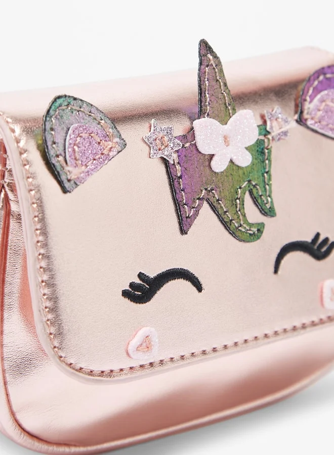 Flora Bella By Shoexpress Applique Detail Crossbody Bag with Adjustable Strap and Flap Closure