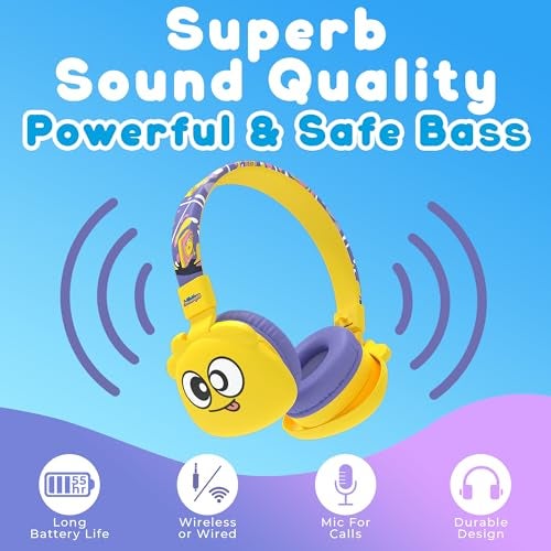 JellieMons Booma Echo Over Ear Wireless Headphones with Bluetooth 5.4, Hi-Res Audio, 55H Playtime, USB-C Fast Charging, 10M Range, Kid-Safe Modes, Comfortable and Durable Design, (WLHP701 Red) - Image 4