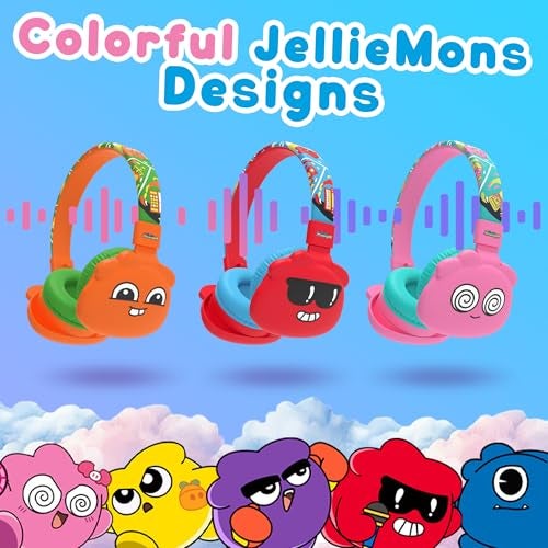 JellieMons Booma Echo Over Ear Wireless Headphones with Bluetooth 5.4, Hi-Res Audio, 55H Playtime, USB-C Fast Charging, 10M Range, Kid-Safe Modes, Comfortable and Durable Design, (WLHP701 Red) - Image 5