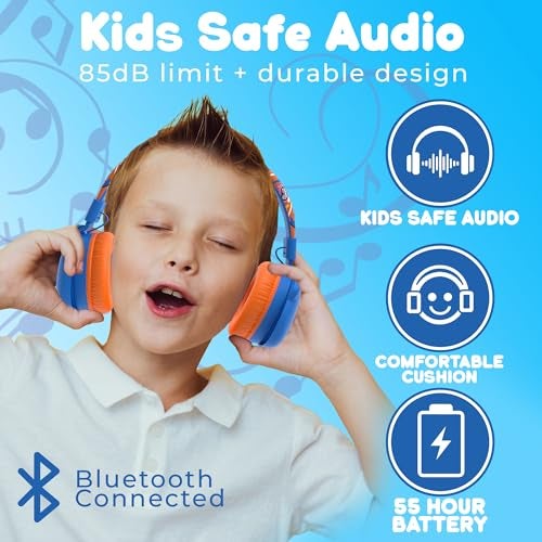 JellieMons Booma Echo Over Ear Wireless Headphones with Bluetooth 5.4, Hi-Res Audio, 55H Playtime, USB-C Fast Charging, 10M Range, Kid-Safe Modes, Comfortable and Durable Design, (WLHP701 Red) - Image 2