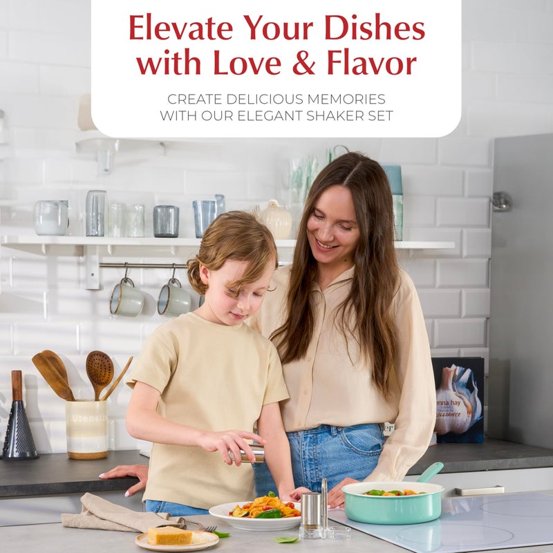 urban noon Salt and Pepper Shakers with Holder - Elegant Stainless Steel Salt Shaker and Pepper Shaker Set with Acrylic Holder for Kitchen Counter or Restaurant Table - Image 2