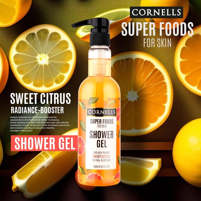 Cornells Wellness Super Foods For Body Care Sweet Citrus Shower Gel 500ml, Brightening & Revitalizing Body Wash, Instant Moisturizing, Radiance Boosting Formula, Gentle Cleanser, For All Skin Types - Image 2