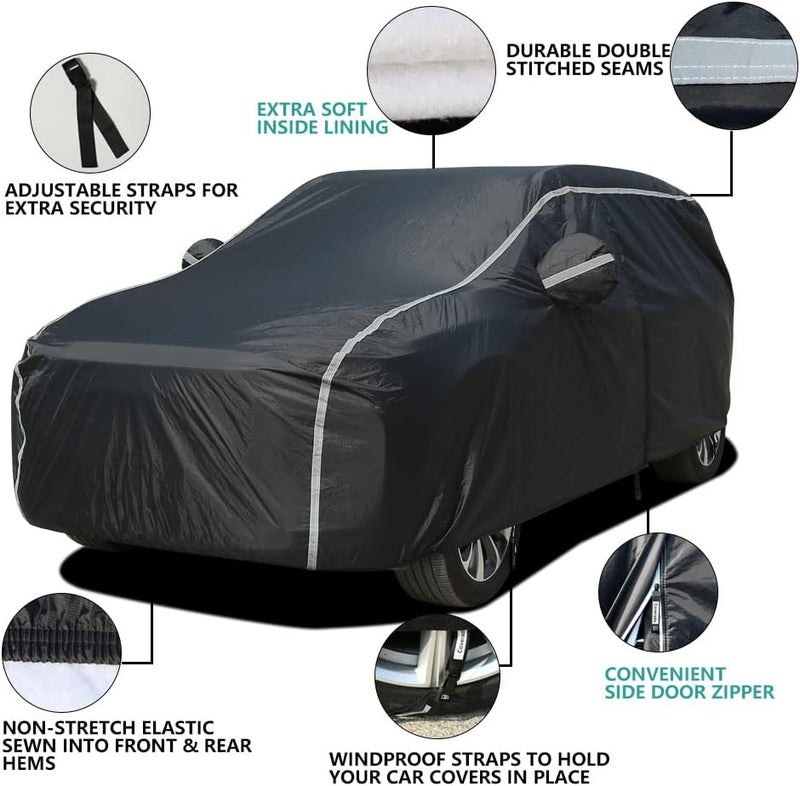 Coverado Waterproof All Weather Car Cover for SUV (206-215 inches) - Black with Zipper Door - Image 4