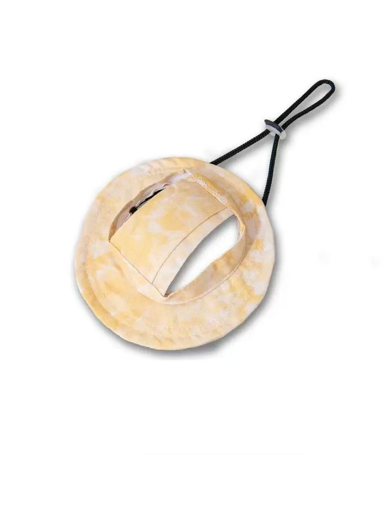 Round Edge Pet Sun Hat With Ear Hole Summer Kitten Puppy Sun Hat Lemon Yellow Size M - Image 1