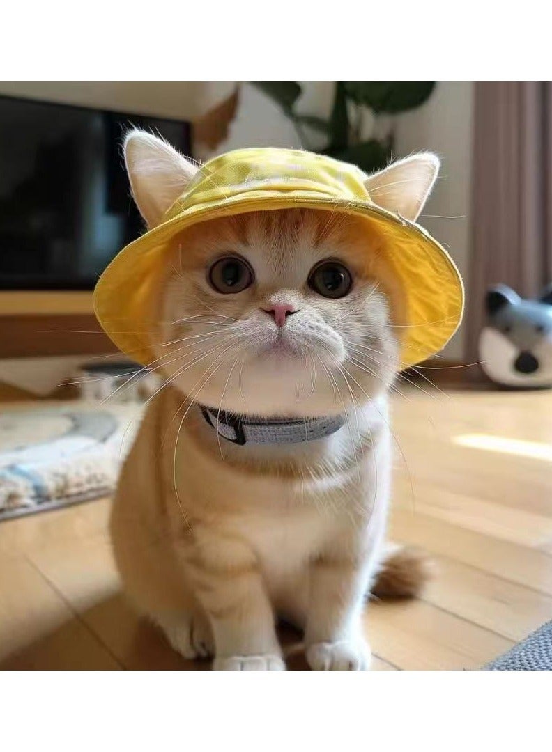 Round Edge Pet Sun Hat With Ear Hole Summer Kitten Puppy Sun Hat Lemon Yellow Size M - Image 3