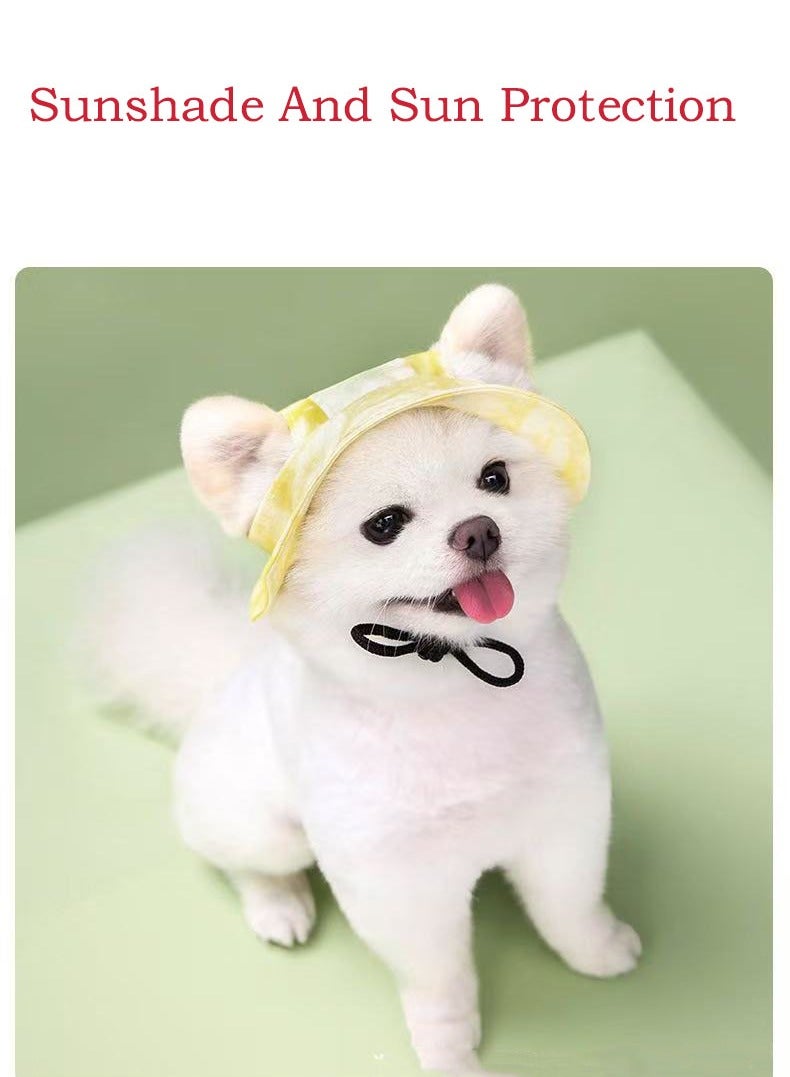 Round Edge Pet Sun Hat With Ear Hole Summer Kitten Puppy Sun Hat Lemon Yellow Size M - Image 4