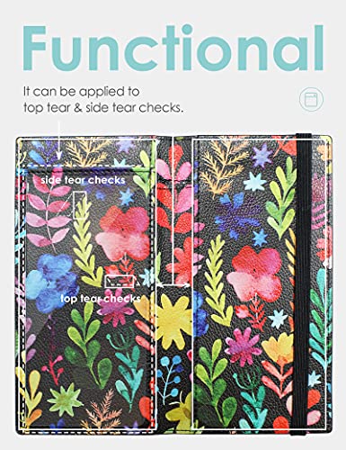 Zreal Checkbook Cover for Men & Women, Premium Vegan Leather Checkbook Holder Slim Wallets for Top & Side Tear Duplicate Checks with RFID Blocking (Flower) - Image 2