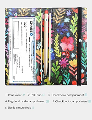 Zreal Checkbook Cover for Men & Women, Premium Vegan Leather Checkbook Holder Slim Wallets for Top & Side Tear Duplicate Checks with RFID Blocking (Flower) - Image 4