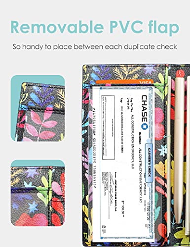 Zreal Checkbook Cover for Men & Women, Premium Vegan Leather Checkbook Holder Slim Wallets for Top & Side Tear Duplicate Checks with RFID Blocking (Flower) - Image 5