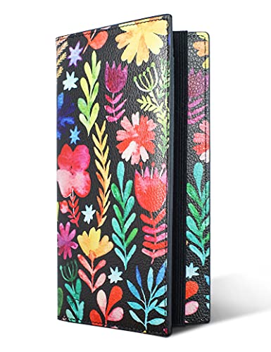 Zreal Checkbook Cover for Men & Women, Premium Vegan Leather Checkbook Holder Slim Wallets for Top & Side Tear Duplicate Checks with RFID Blocking (Flower) - Image 1