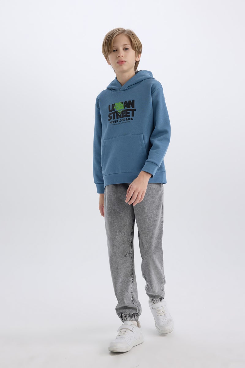 DeFacto Boy Hooded Printed Pocketed Soft Furry Sweatshirt - Image 3