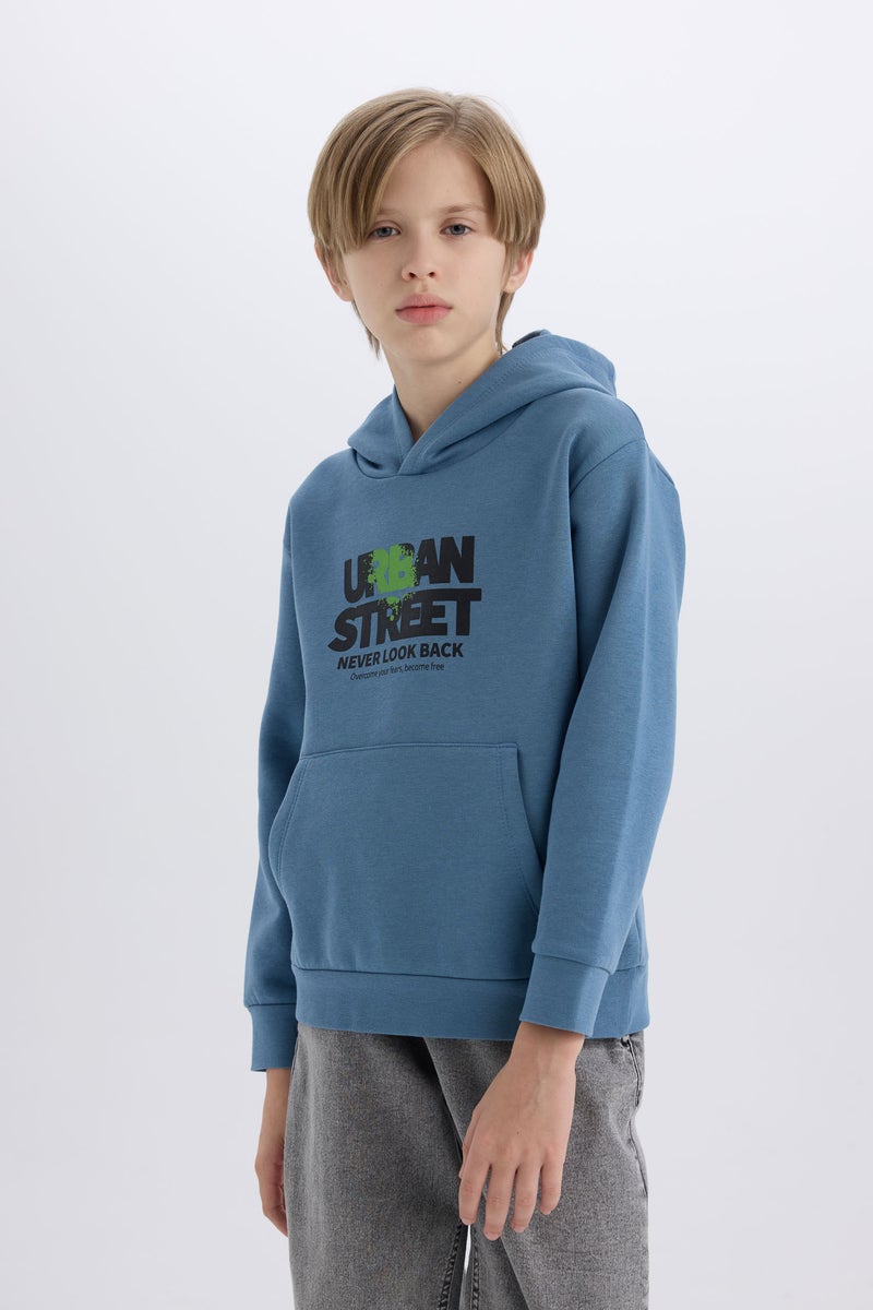 DeFacto Boy Hooded Printed Pocketed Soft Furry Sweatshirt - Image 4