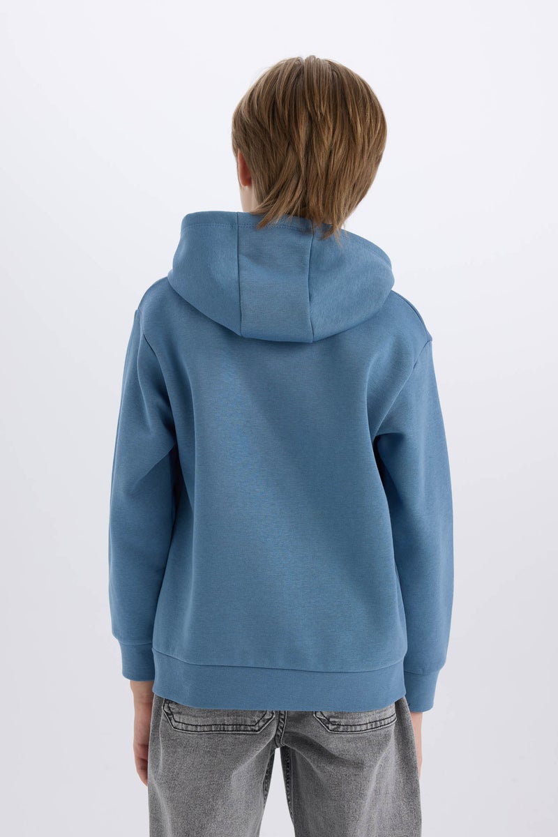 DeFacto Boy Hooded Printed Pocketed Soft Furry Sweatshirt - Image 5