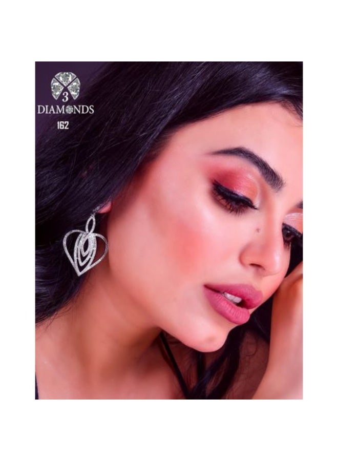 3Diamonds Heart Drop Earrings, Platinum & Rhodium Plated, Zircon Sparkle - Image 2