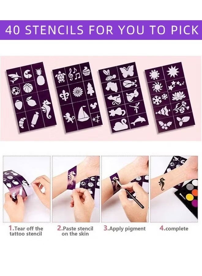 OMEVE Face Painting Kit for Kids - 15 Color Large Water Based Makeup Paints with Stencils, 2 Brushes, Makeup Kit, Safe Professional Body & Face Paint Kit - Image 5