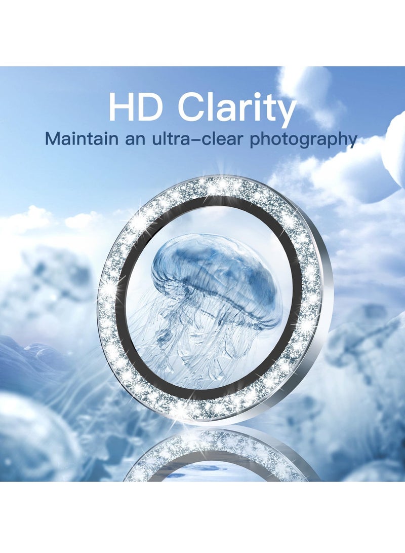 جي تيك واقي عدسة الكاميرا لهاتف آيفون 15 6.1 بوصة وآيفون 15 بلس 6.7 بوصة بلينغ جليتر فردي 9 ساعات غطاء حلقة معدنية من الزجاج المقوى شفاف عالي الدقة، عبوتان باللون الأزرق - Image 4