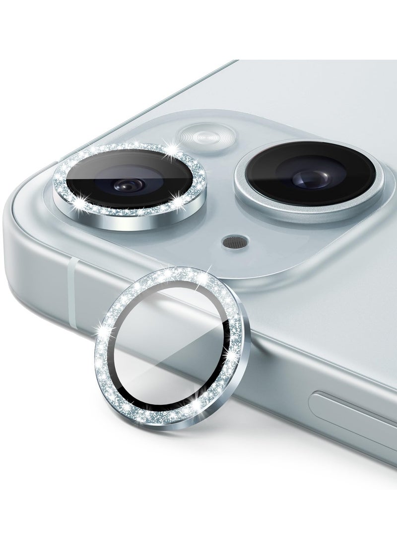 جي تيك واقي عدسة الكاميرا لهاتف آيفون 15 6.1 بوصة وآيفون 15 بلس 6.7 بوصة بلينغ جليتر فردي 9 ساعات غطاء حلقة معدنية من الزجاج المقوى شفاف عالي الدقة، عبوتان باللون الأزرق - Image 1