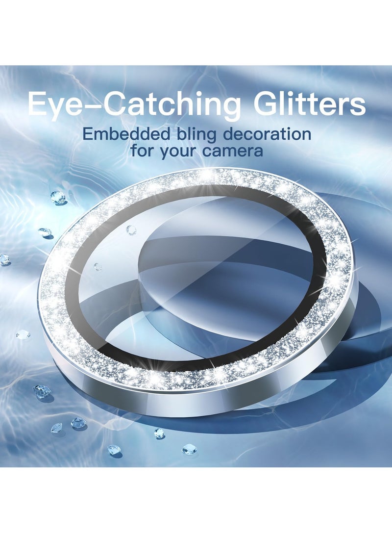 جي تيك واقي عدسة الكاميرا لهاتف آيفون 15 6.1 بوصة وآيفون 15 بلس 6.7 بوصة بلينغ جليتر فردي 9 ساعات غطاء حلقة معدنية من الزجاج المقوى شفاف عالي الدقة، عبوتان باللون الأزرق - Image 3