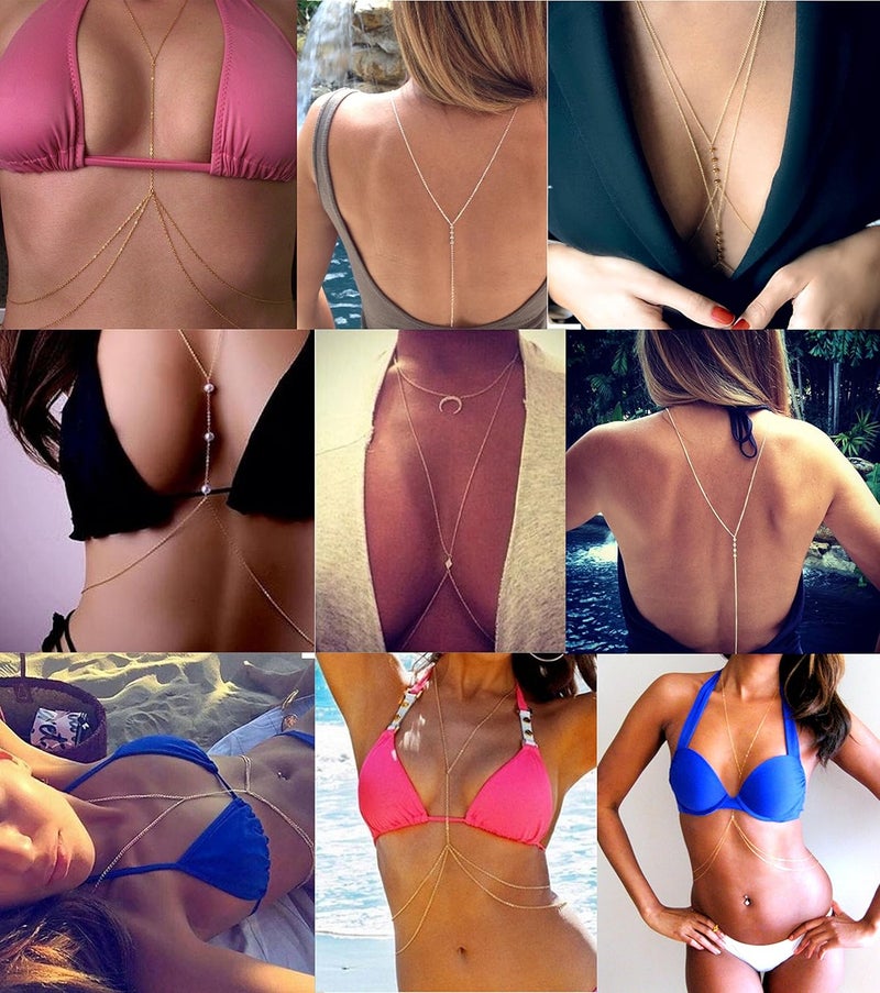 Tornito 4-8Pcs Sexy Body Chain Belly Waist Chain Necklace Summer Beach Bikini Bra Body Jewelry for Women Gold Tone - Image 2