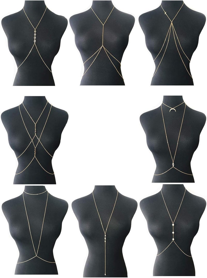 Tornito 4-8Pcs Sexy Body Chain Belly Waist Chain Necklace Summer Beach Bikini Bra Body Jewelry for Women Gold Tone - Image 1