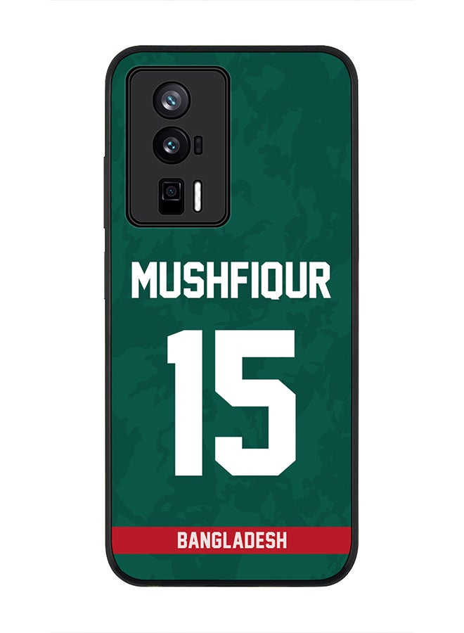 Stylizedd Cover for Xiaomi Poco F5 Pro 5G / Xiaomi Redmi K60 / Xiaomi Redmi K60 Pro Case , Rugged Black Cover, Player Name - Mushfiqur Rahim, Jersey Number- 15 - Image 1