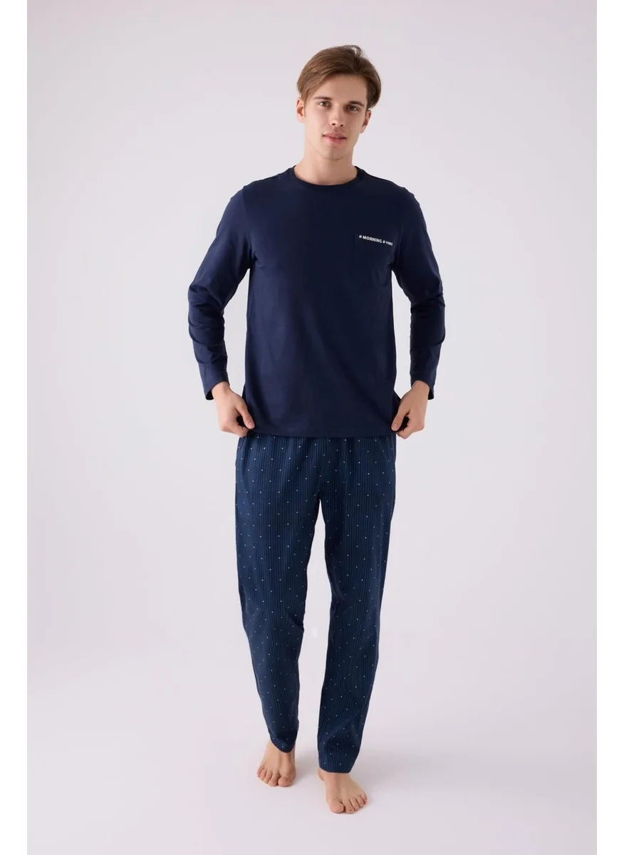 Arnetta Men's Navy Blue Pajama Set, Cotton