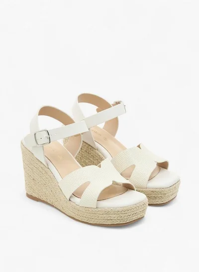 Paprika Women's Textured Wedge Heeled Sandals with Buckle Closure