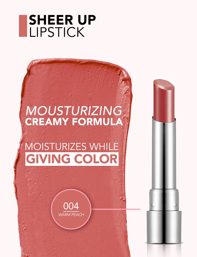 flormar Sheer Up Lipstick – 004 Warm Peach – Semi-Transparent Moisturizing Lipstick, Helps Maintain Moisture Balance, Glossy Finish 004-WARM PEACH - Image 3