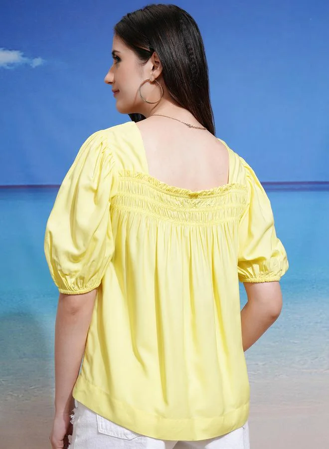 Tokyo Talkies Tokyo Talkies Short Puff Sleeve Smocked Top