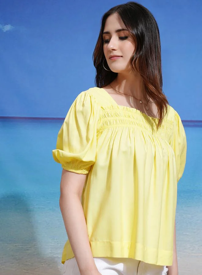 Tokyo Talkies Tokyo Talkies Short Puff Sleeve Smocked Top