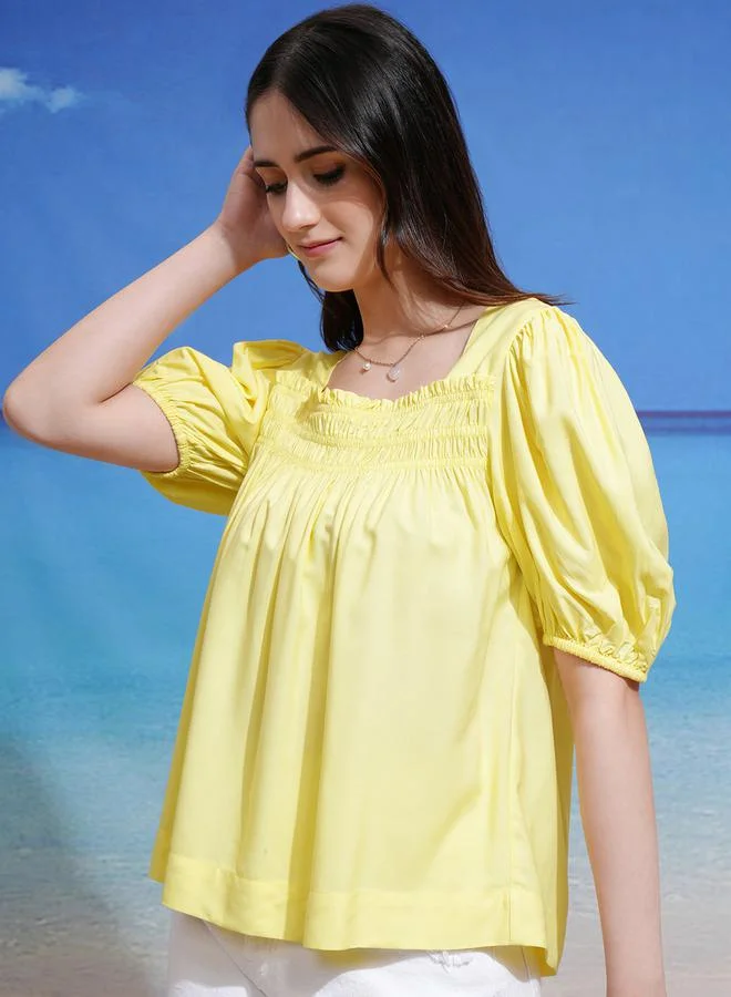 Tokyo Talkies Tokyo Talkies Short Puff Sleeve Smocked Top