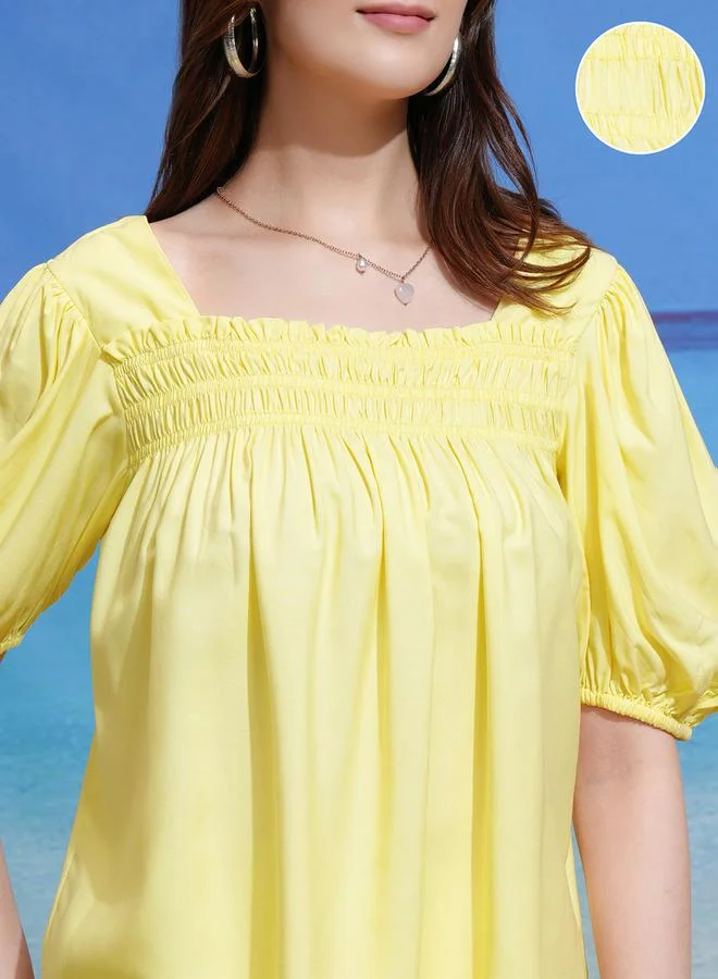Tokyo Talkies Tokyo Talkies Short Puff Sleeve Smocked Top