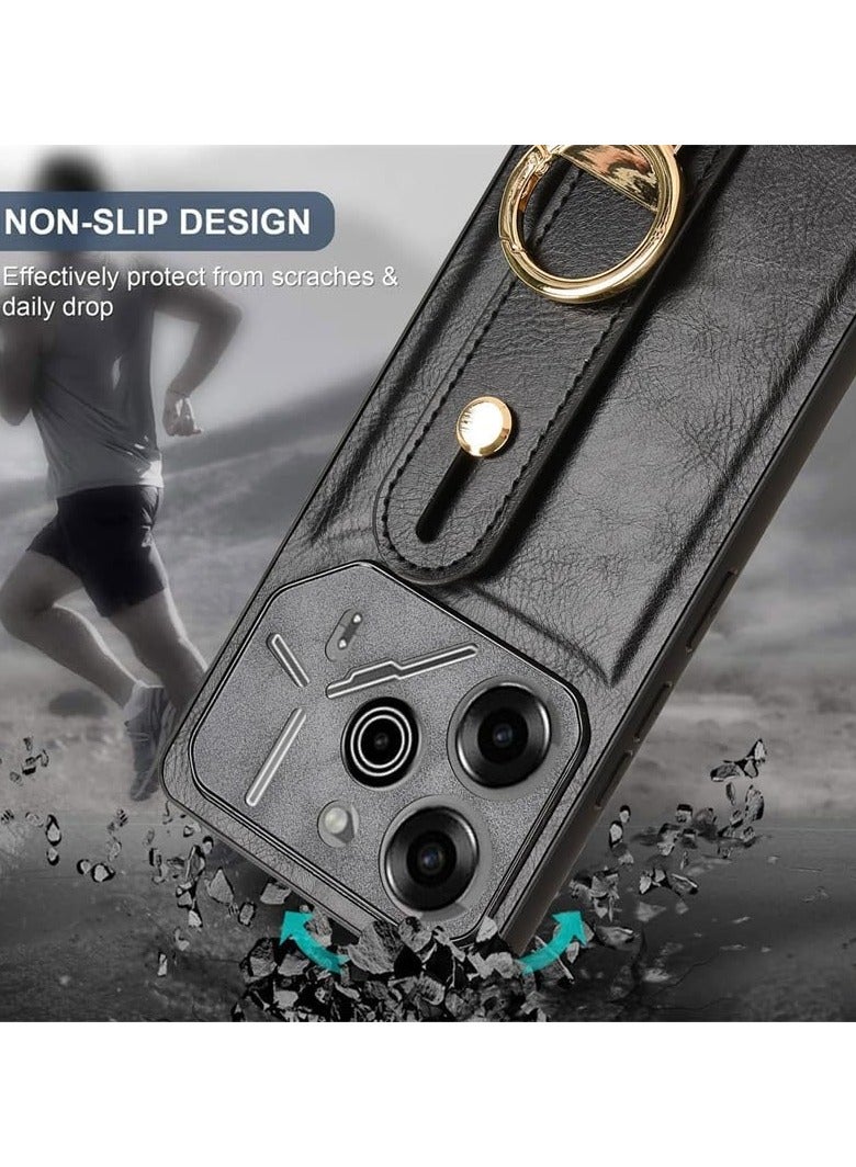 general Compatible with Tecno Pova 6 Pro 5G Case with Ring Holder  Hand Straps  Neck Straps, Scratch-Resistant Skin-Friendly Leather Protective Cover Case - Image 4