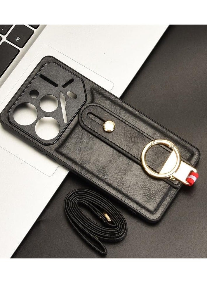 general Compatible with Tecno Pova 6 Pro 5G Case with Ring Holder  Hand Straps  Neck Straps, Scratch-Resistant Skin-Friendly Leather Protective Cover Case - Image 5