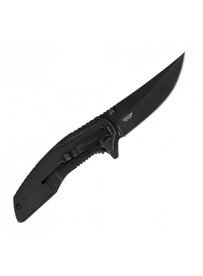 Kershaw Outright Black Pocket Knife, 3 inch 8Cr13MoV Stainless Steel Blade, SpeedSafe Opening, Stainless Steel Handle with PVD Coating, 8320BLK - Image 5