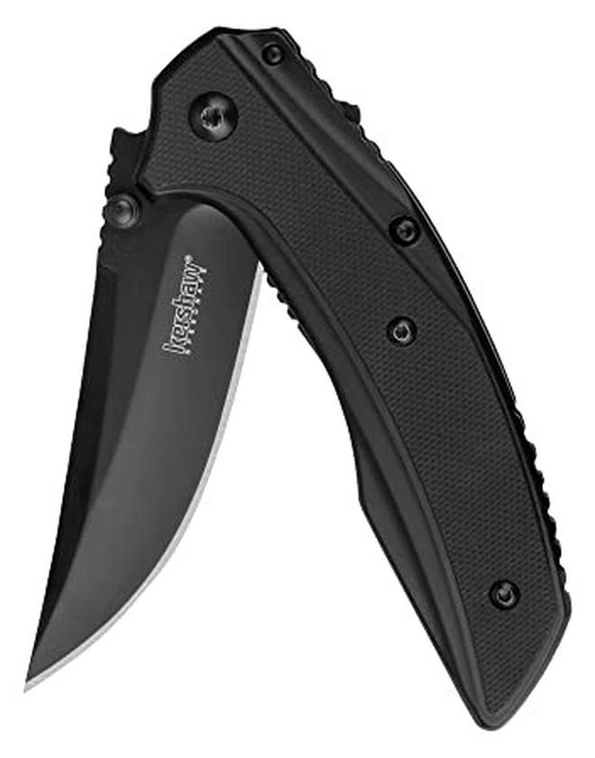 Kershaw Outright Black Pocket Knife, 3 inch 8Cr13MoV Stainless Steel Blade, SpeedSafe Opening, Stainless Steel Handle with PVD Coating, 8320BLK - Image 1