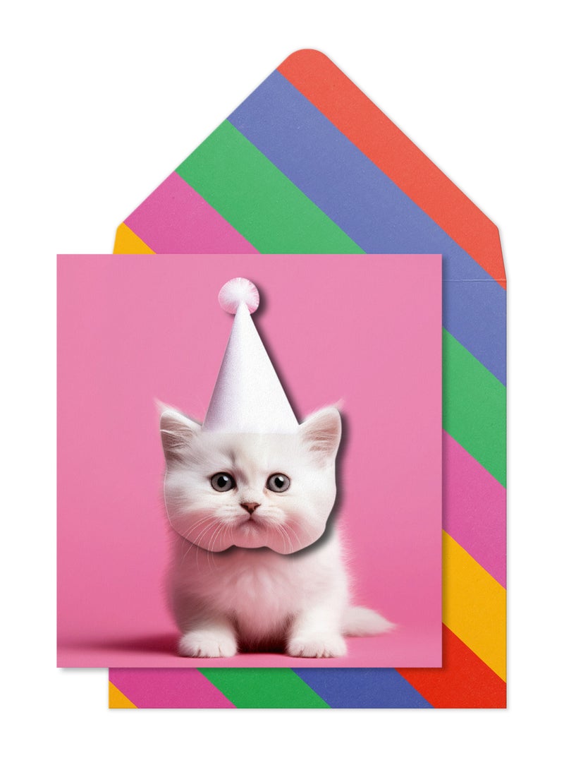 Tache Birthday Greeting Card Blank Inside, White Kitten Cat Design - Image 1