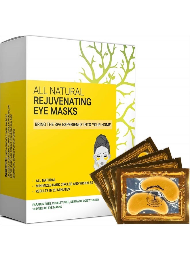 Doppeltree Under Eye Patches & Masks (18 Pairs) - All Natural Anti Aging Treatment for Bags, Puffiness, Wrinkles, & Dark Circles - 24K Gold, Collagen, Hyaluronic Acid, Hydrogel - Formulated in San Francisco - Image 1