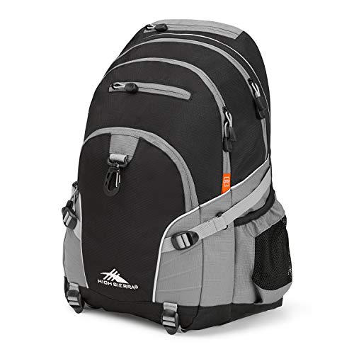 High Sierra Loop Backpack Travel or Work Bookbag with tablet sleeve One Size BlackCharcoal
