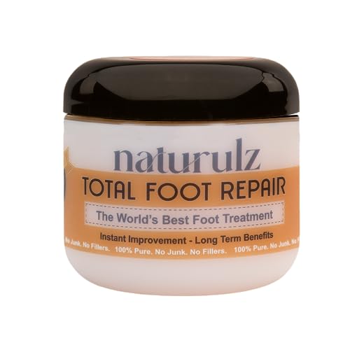 Naturulz Total Foot Repair 4oz Topical Foot Cream for Dry Cracked Heels Feet Knees Elbows Hands Foot Dead Skin Cuticle Callus Remover Keratolytic Skin Barrier Fungal toes Diabetic Feet
