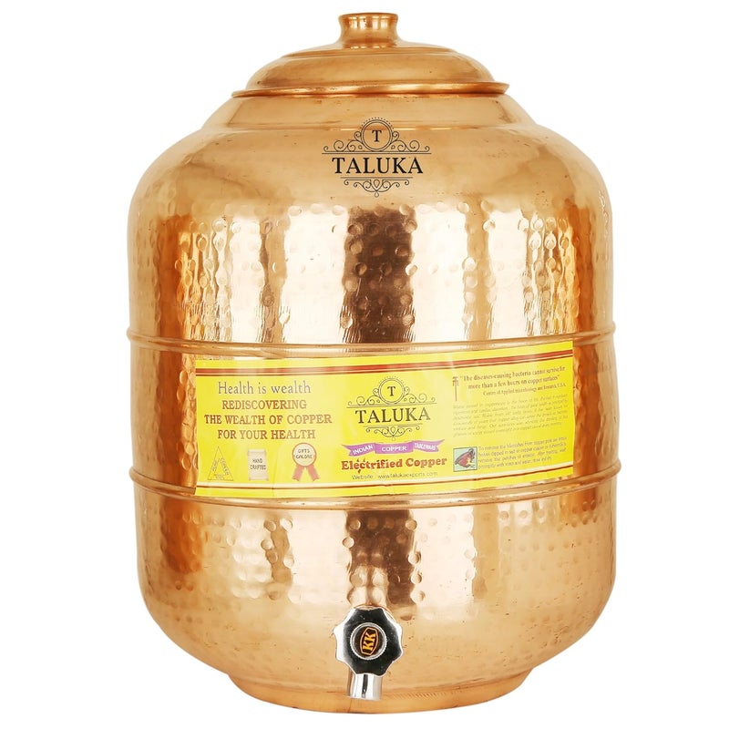 Taluka Taluka Pure Copper Water Pot Storage Tank Matka Dispeser 16 Liters Capacity 16000 ML With 1 Copper Glass 300 ML for Water Drinking and Storing Purposes Healthy Habits Ayurvedic benefits Weight 2200 Grams  - Image 2