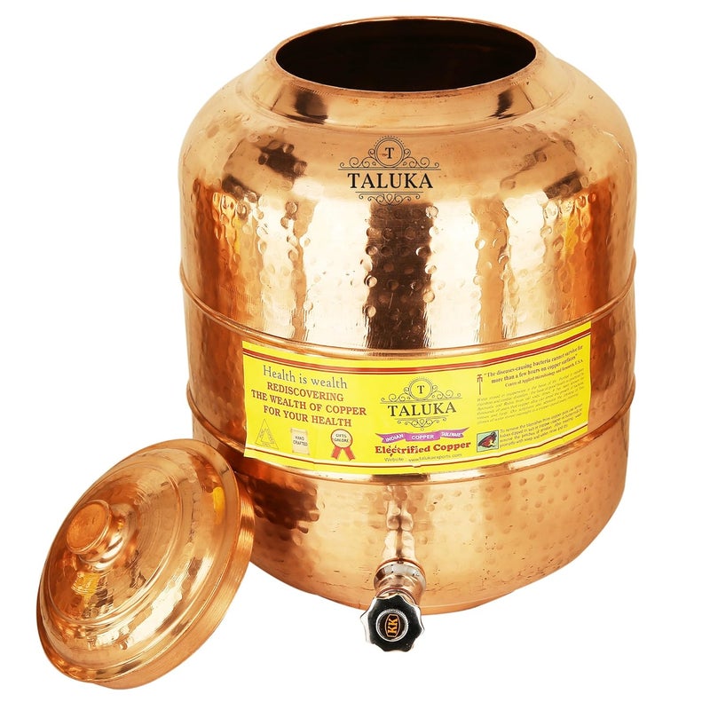 Taluka Taluka Pure Copper Water Pot Storage Tank Matka Dispeser 16 Liters Capacity 16000 ML With 1 Copper Glass 300 ML for Water Drinking and Storing Purposes Healthy Habits Ayurvedic benefits Weight 2200 Grams  - Image 3