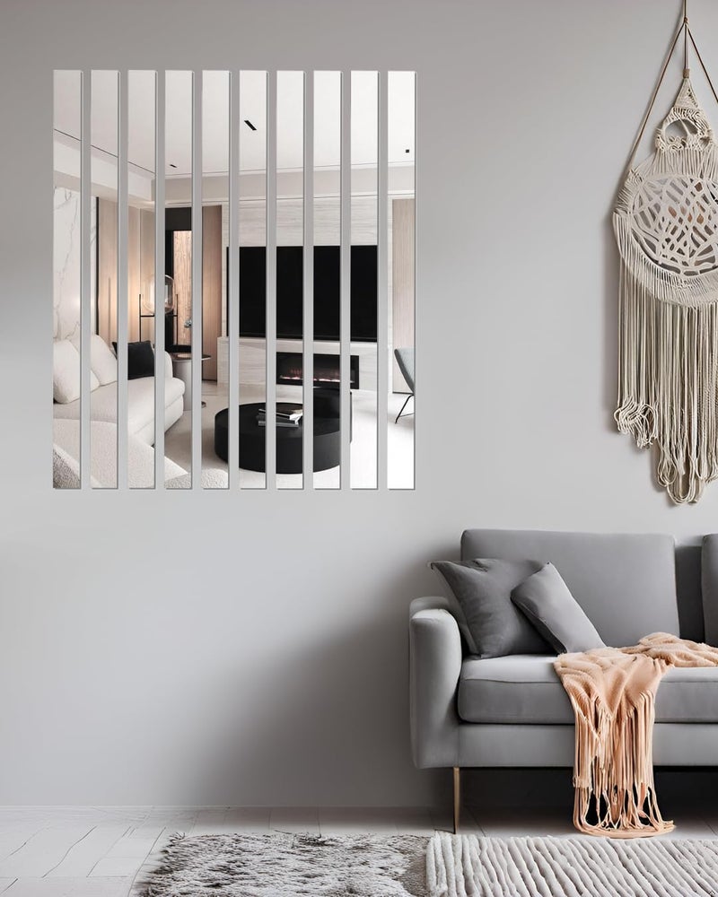 Nicerity 10Pcs DIY Striped Mirror Stickers 39.37 Inch Self Adhesive Long Acrylic Wall Decals Mirror Strips Removable for Home Art Wall Decor (Silver) - Image 3