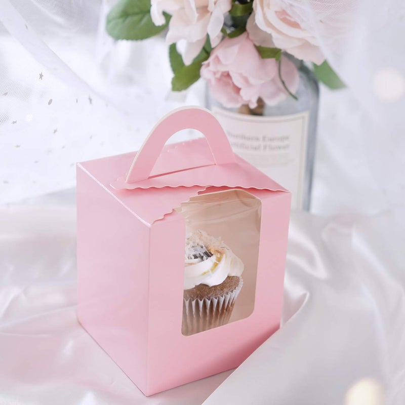 EUSOAR Individual Cupcake Boxes  25pcs 3.6""x 3.6""x 4.3"" Single Cupcake Carrier Containers  Muffin Cupcake Gift Boxes with Window Inserts Handle  for Wedding Birthday Party Treats Gift Packaging Boxes - Image 5