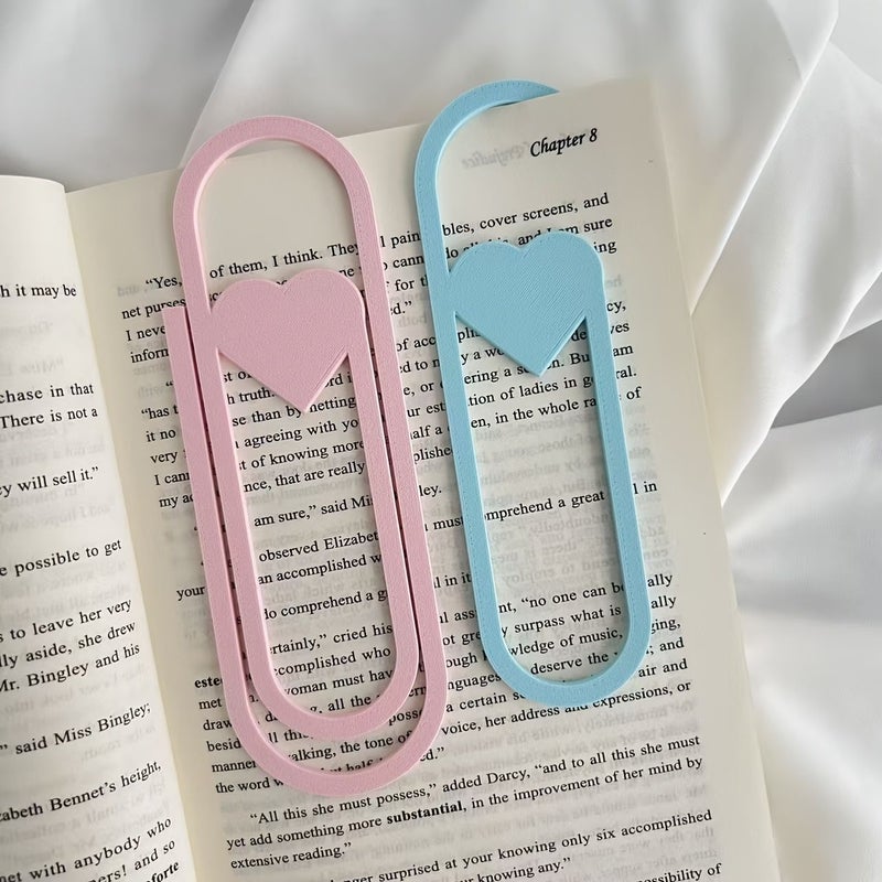 مشبك ورق على شكل قلب بحجم كبير لوضع علامات على الكتب - قطعة واحدة باللون الوردي - أداة قراءة وظيفية مزودة بمشبك قلم ومشبك صفحات للطلاب والمكتب - Image 5