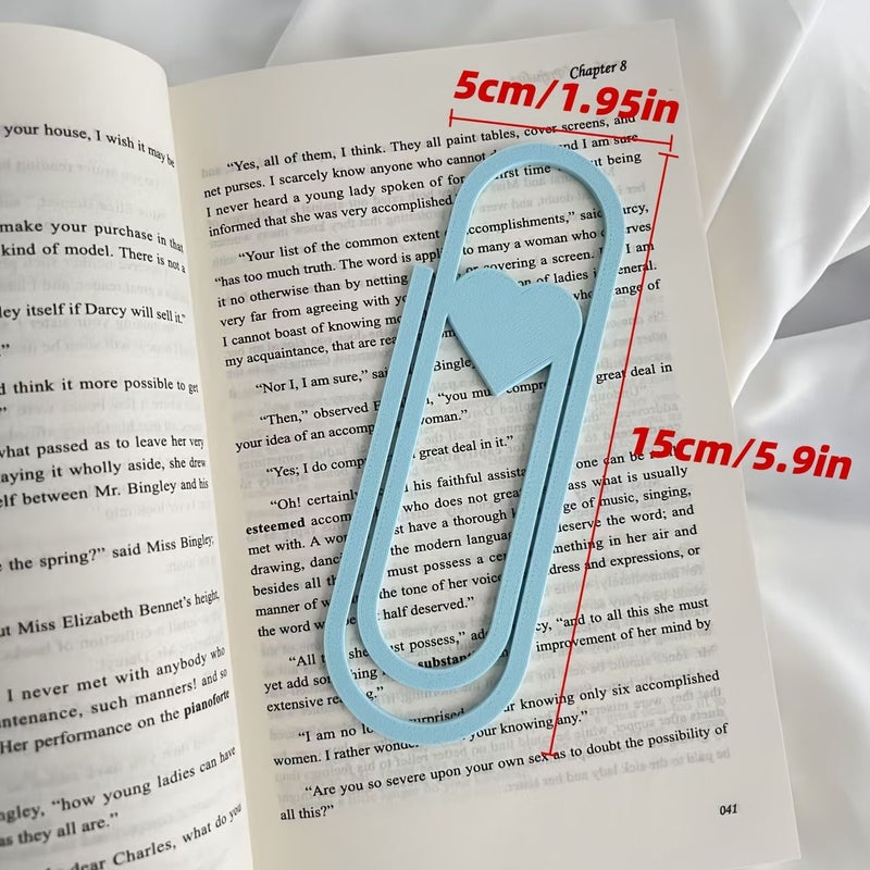 مشبك ورق على شكل قلب بحجم كبير لوضع علامات على الكتب - قطعة واحدة باللون الوردي - أداة قراءة وظيفية مزودة بمشبك قلم ومشبك صفحات للطلاب والمكتب - Image 2