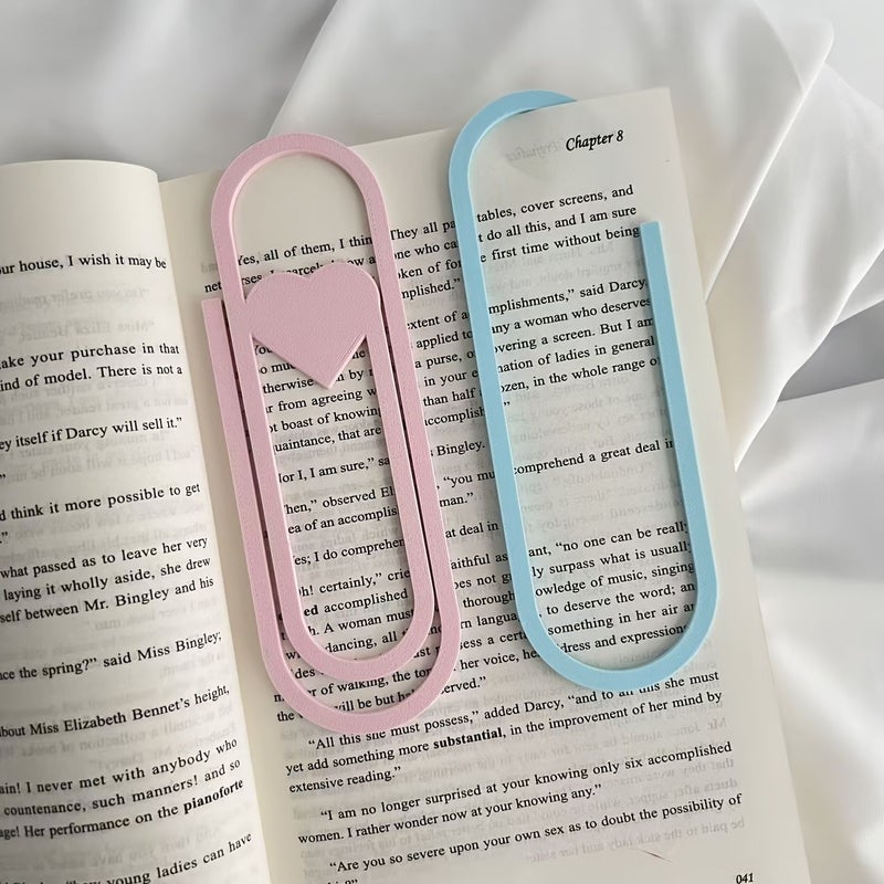 مشبك ورق على شكل قلب بحجم كبير لوضع علامات على الكتب - قطعة واحدة باللون الوردي - أداة قراءة وظيفية مزودة بمشبك قلم ومشبك صفحات للطلاب والمكتب - Image 1